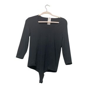 Women’s Wolford black, 3/4 sleeve, thong bodysuit in black, size large